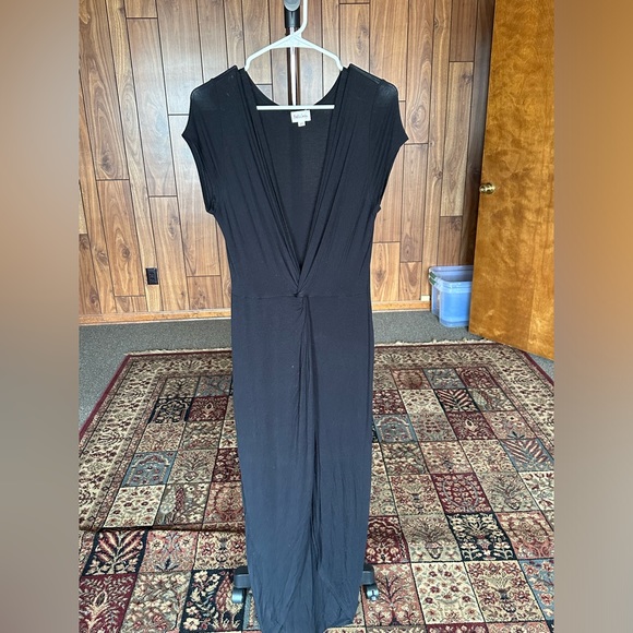 Black Jersey Dress with Plunging Neck Line - Picture 3 of 5